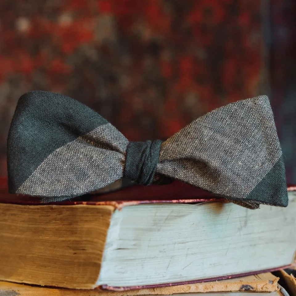 Heathered Stripe Cotton Bow Tie | Khaki