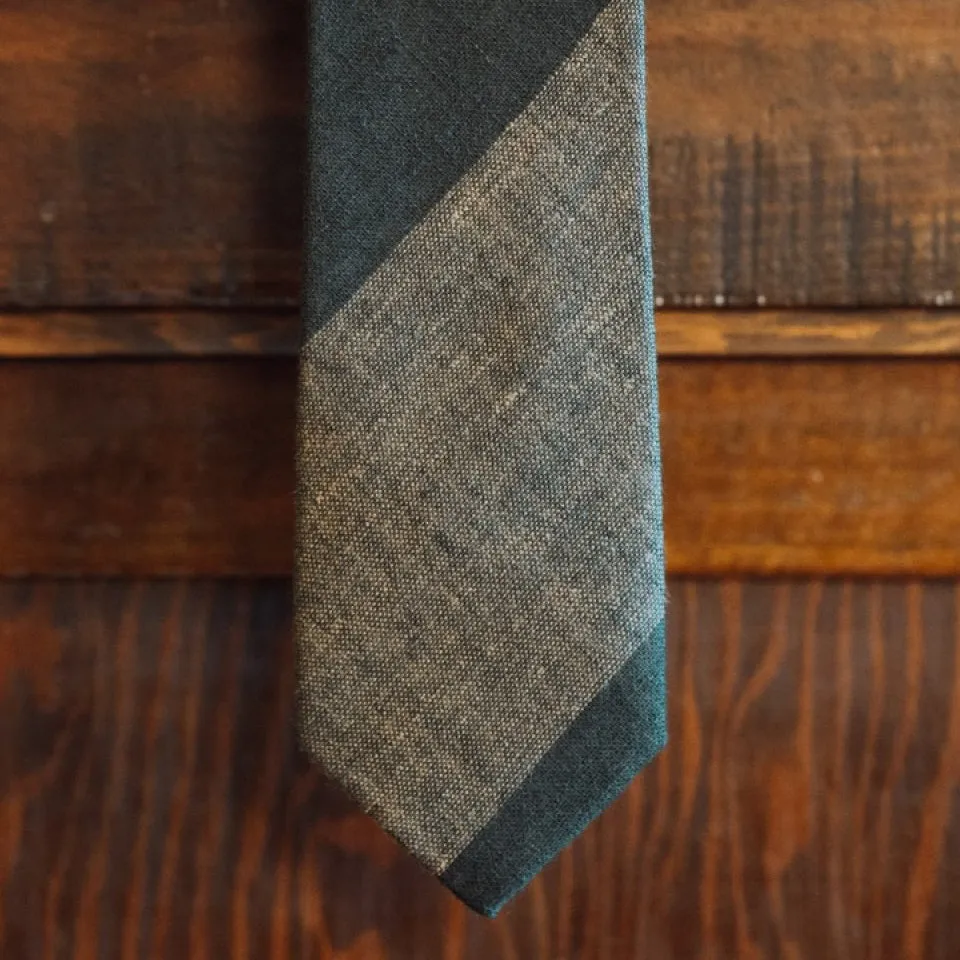 Heathered Stripe Cotton Necktie | Khaki