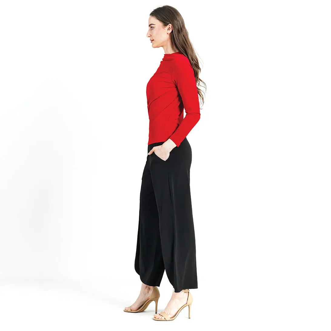 High Boat Neck Side Draped Top - Red - Final Sale!