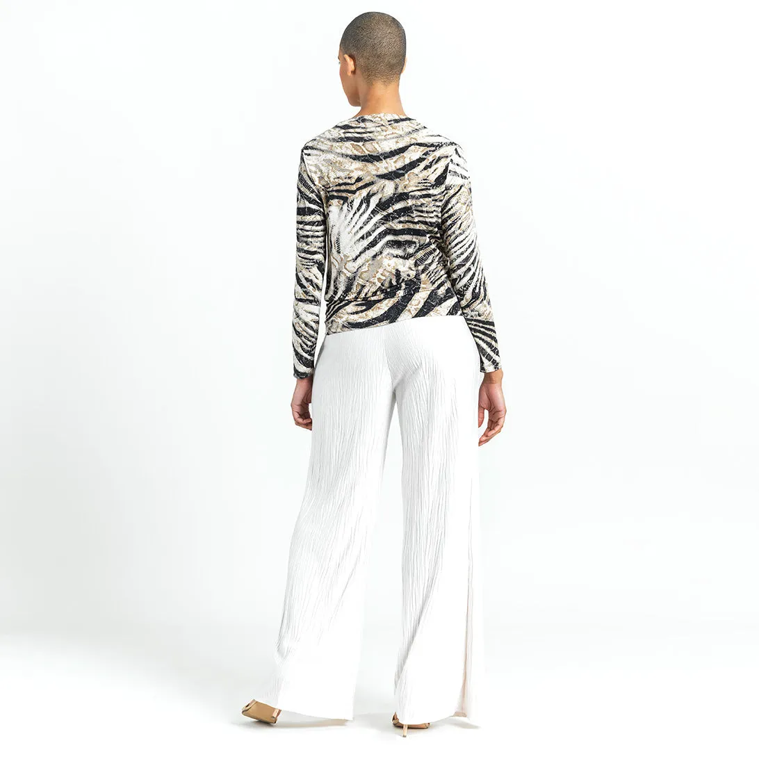 High Boat Neck Side Draped Top - Striped Zebra - Final Sale!