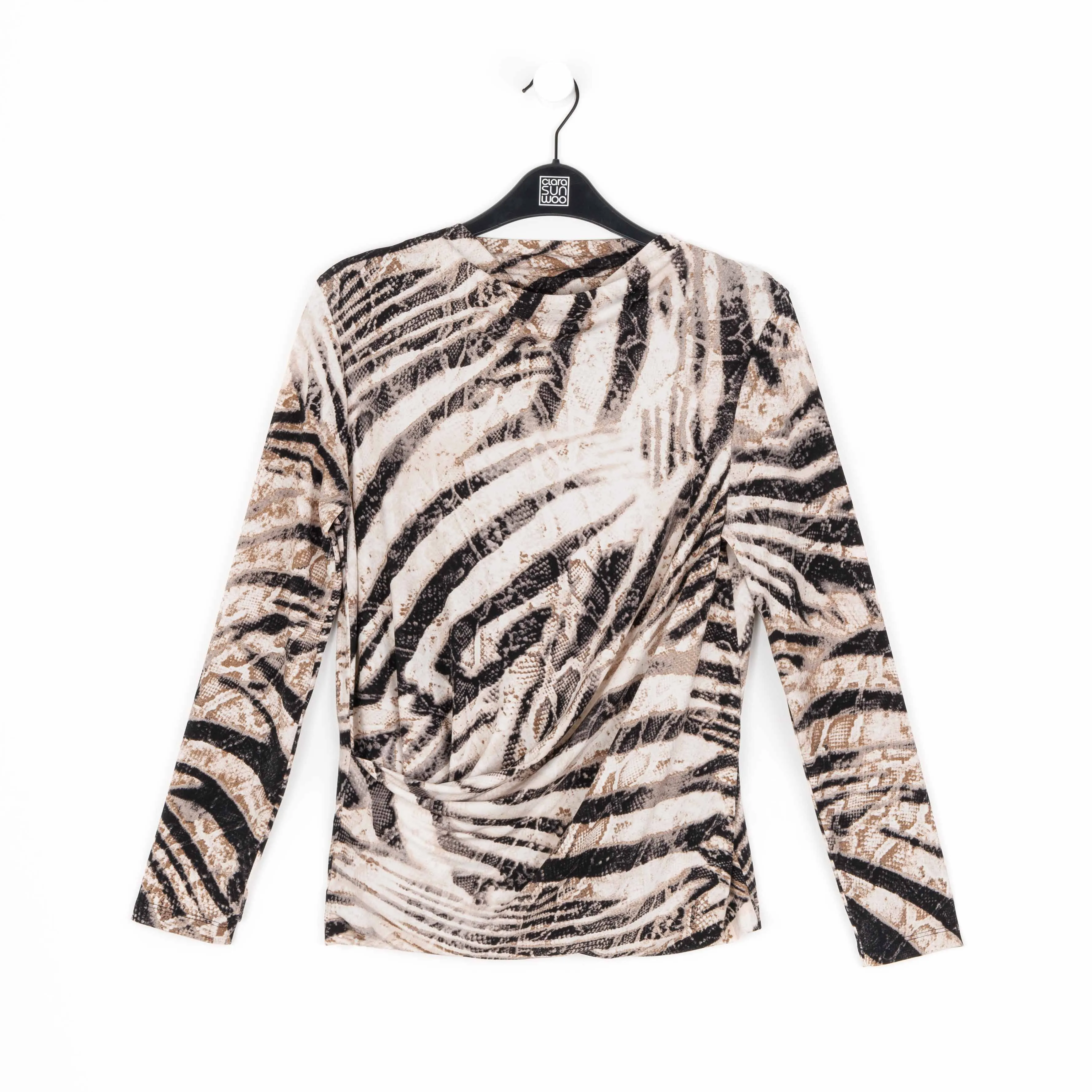 High Boat Neck Side Draped Top - Striped Zebra - Final Sale!