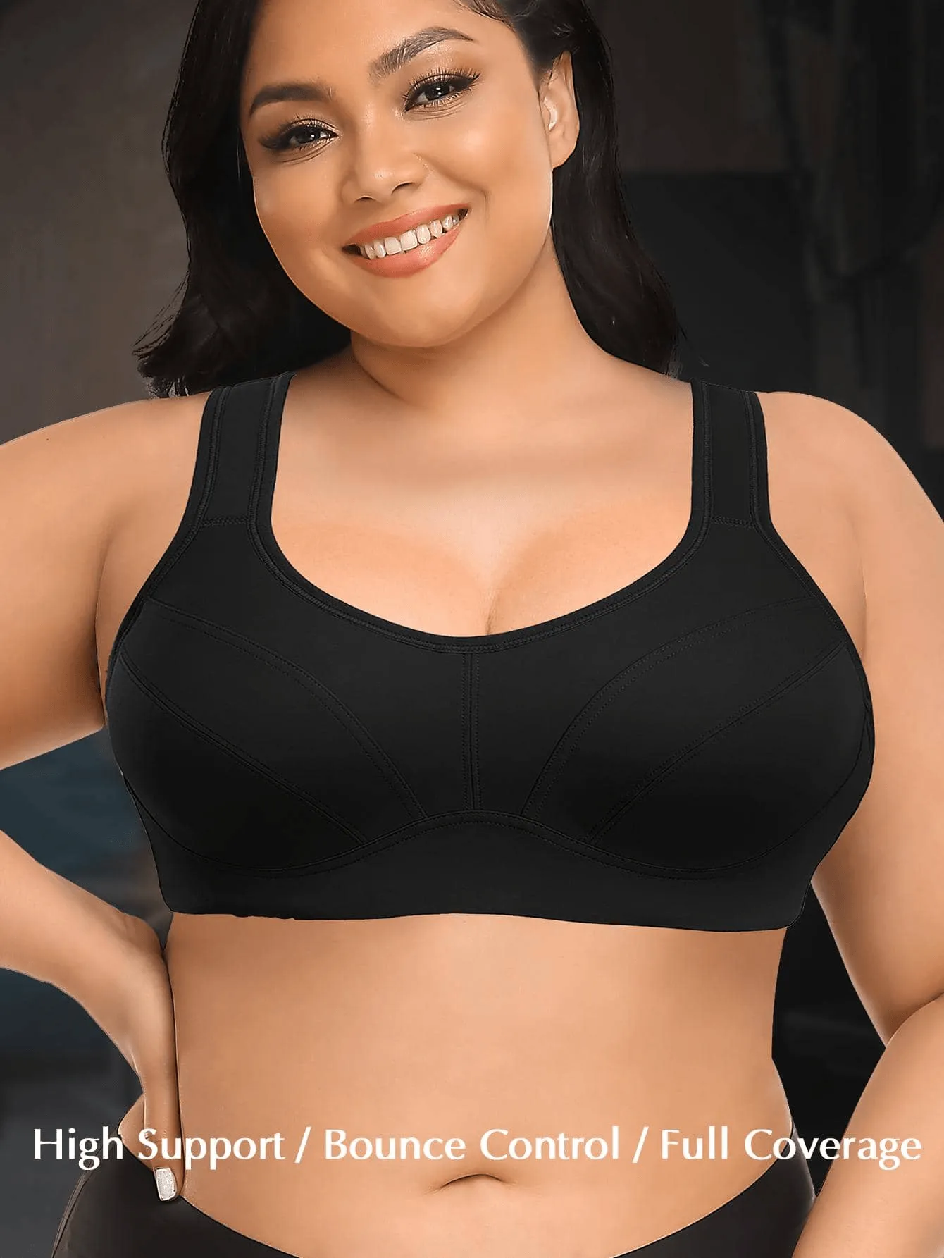 High Impact Full Coverage Plus Size Sports Bra Black