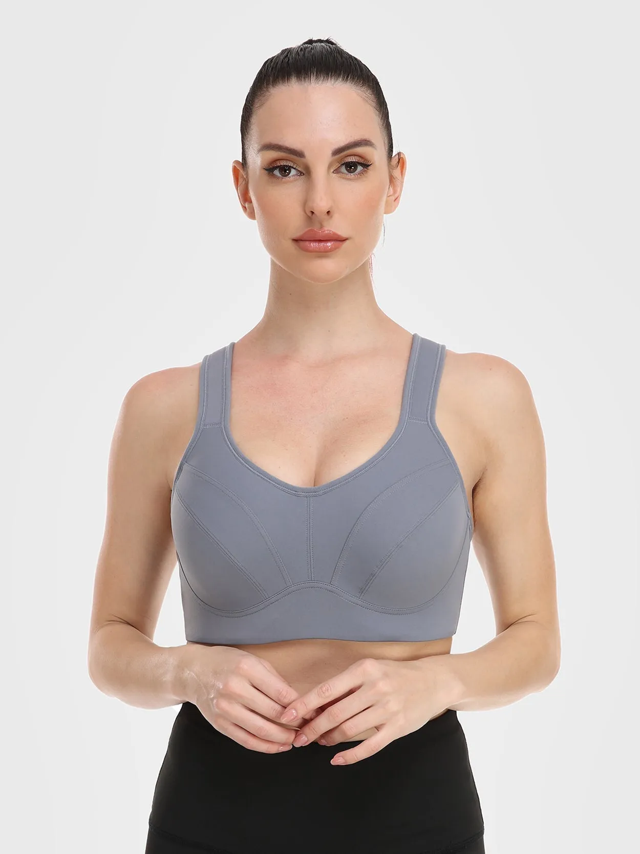 High Impact Full Coverage Plus Size Sports Bra Grey