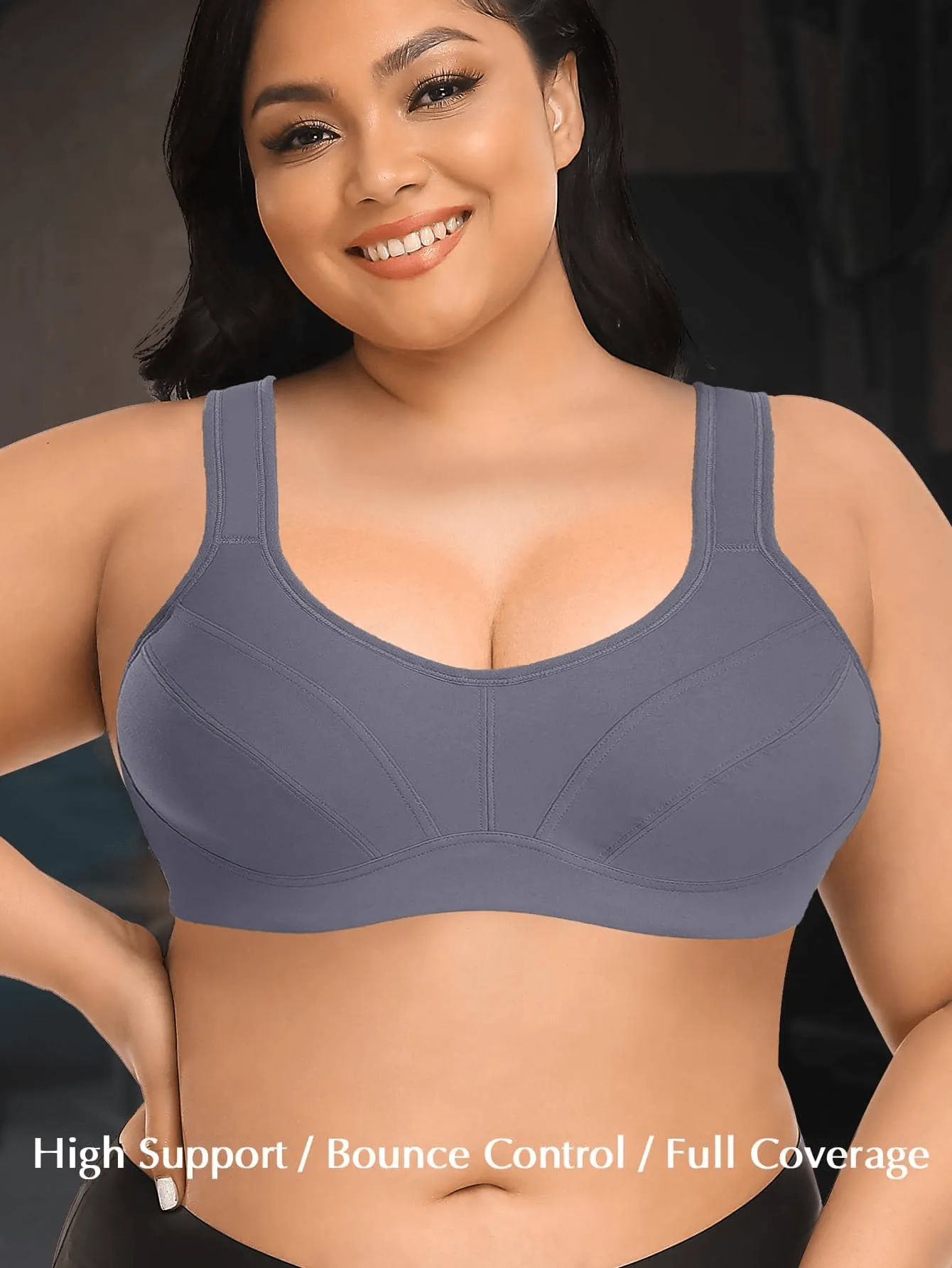 High Impact Full Coverage Plus Size Sports Bra Grey