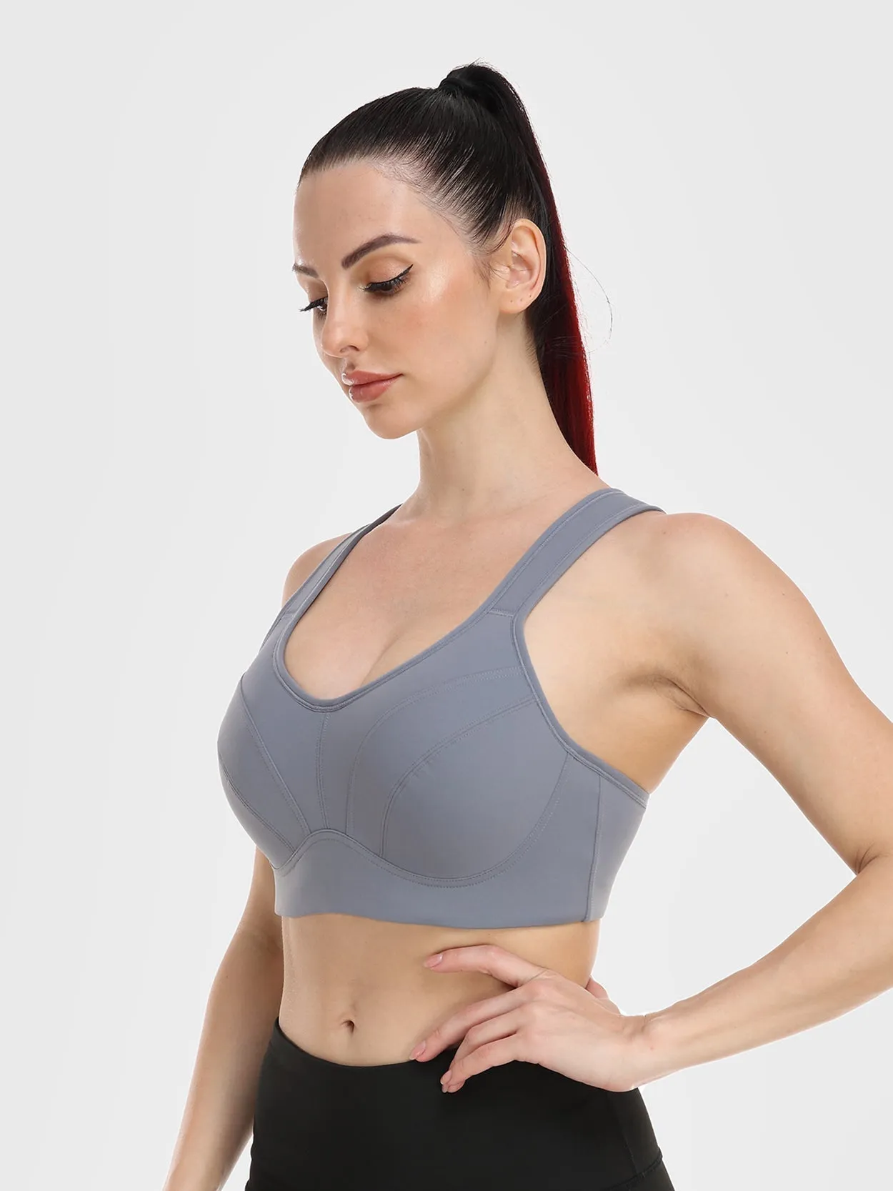 High Impact Full Coverage Plus Size Sports Bra Grey