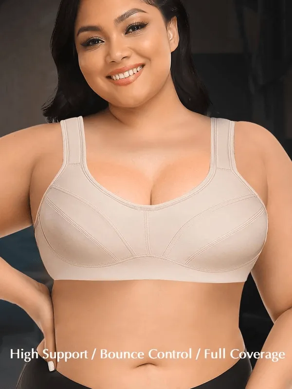 High Impact Full Coverage Plus Size Sports Bra Nude