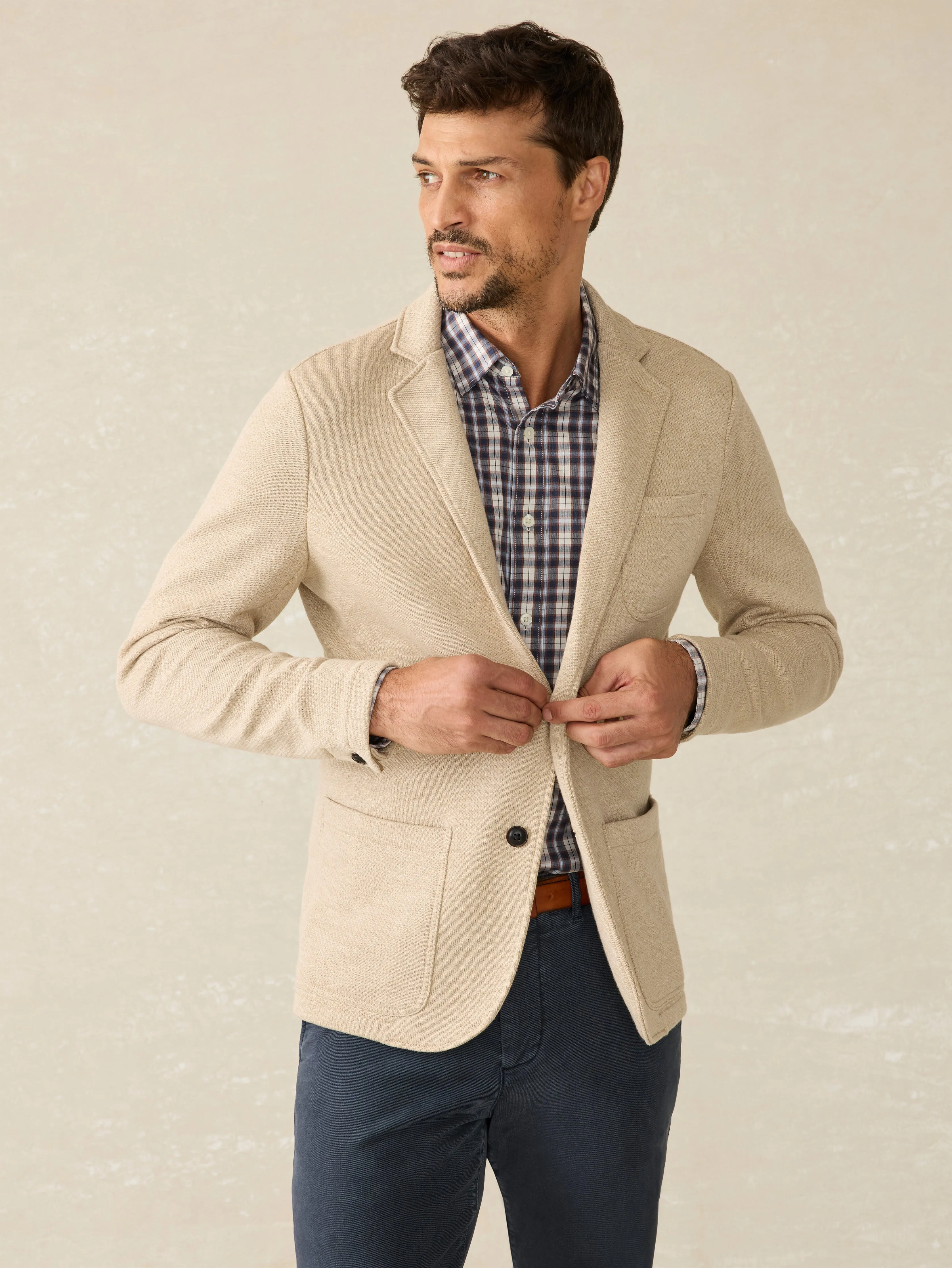 Inlet Knit Blazer - Khaki Fields Melange