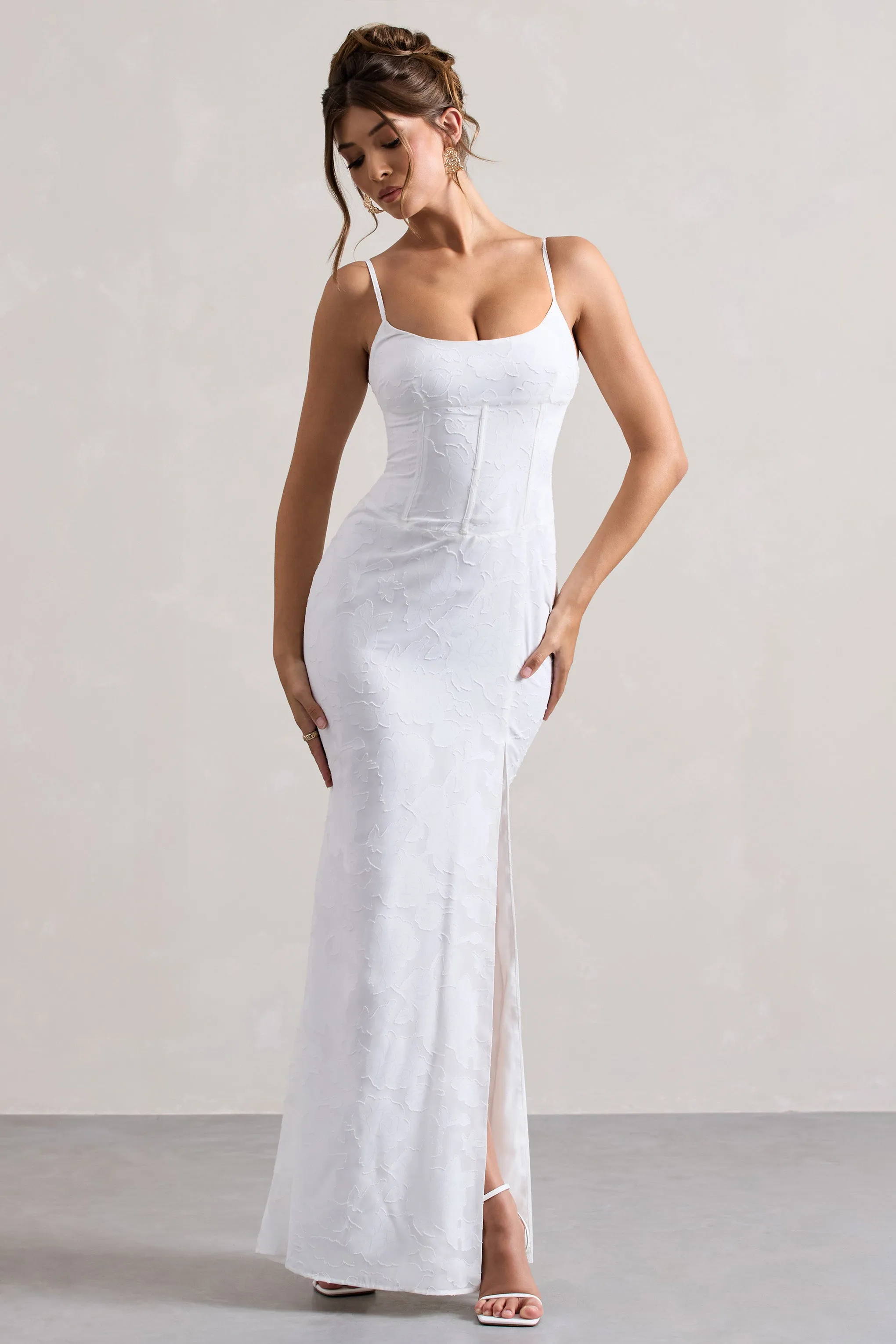 Intimacy | Robe longue blanche à lacets corset et fente