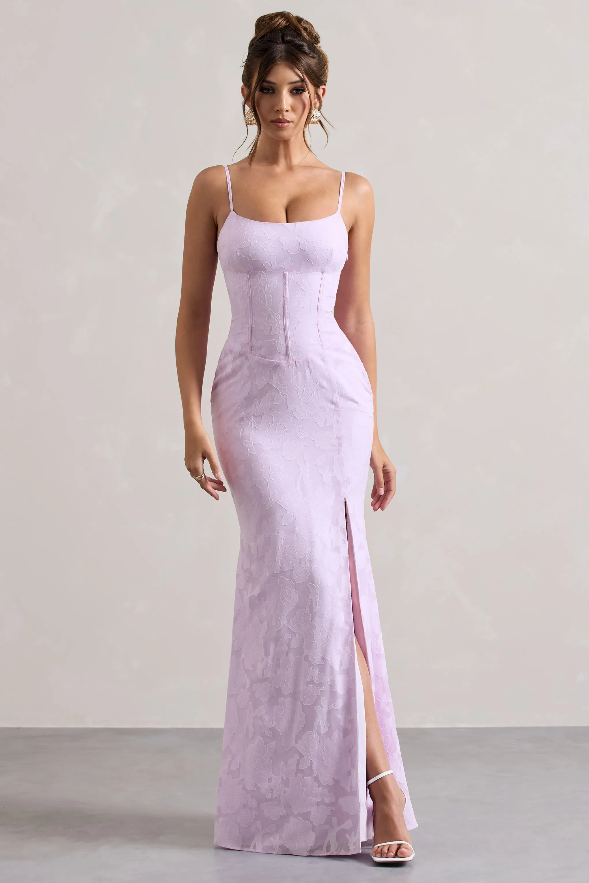 Intimacy | Robe longue lilas à lacets corset et fente