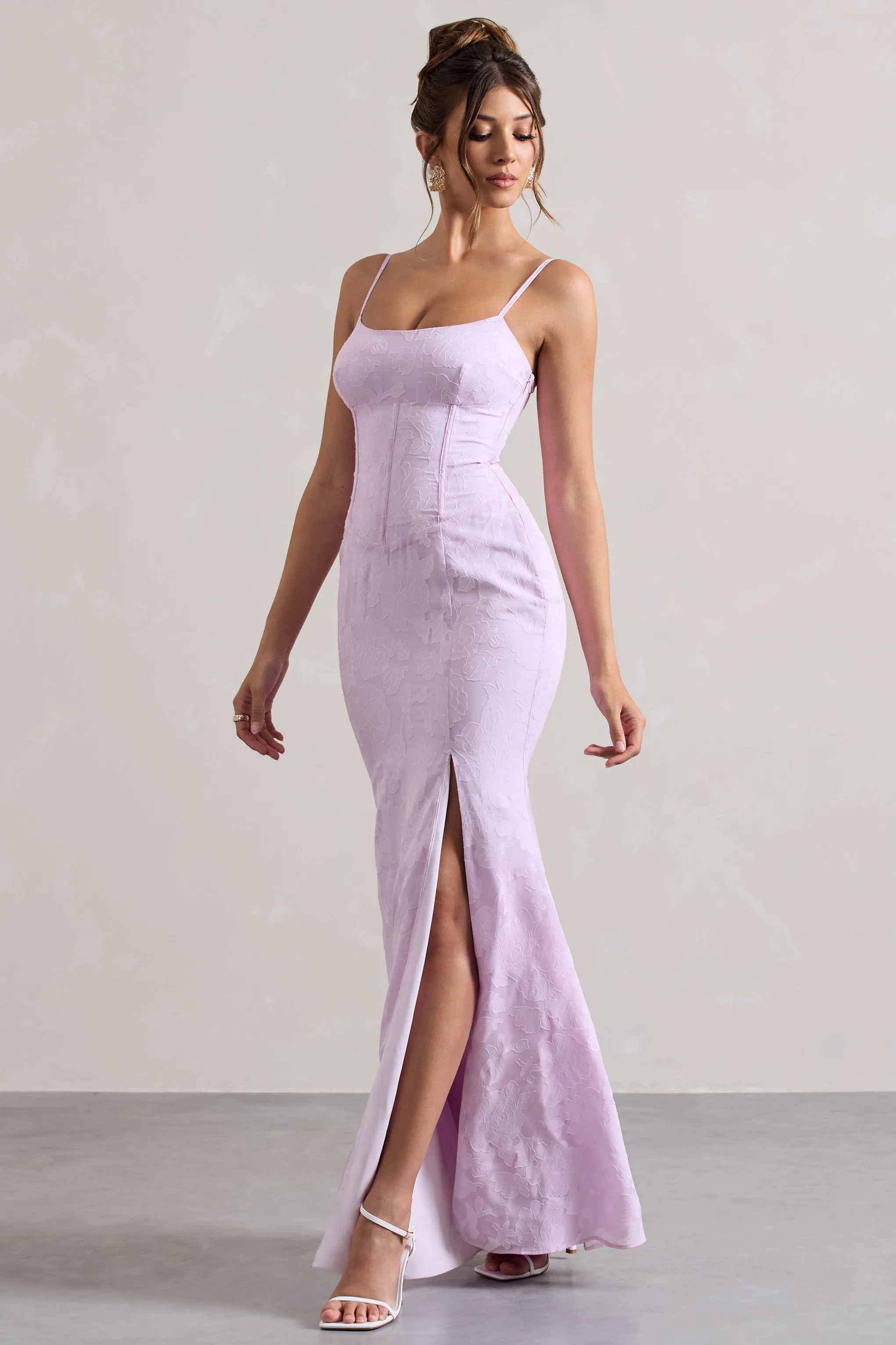 Intimacy | Robe longue lilas à lacets corset et fente