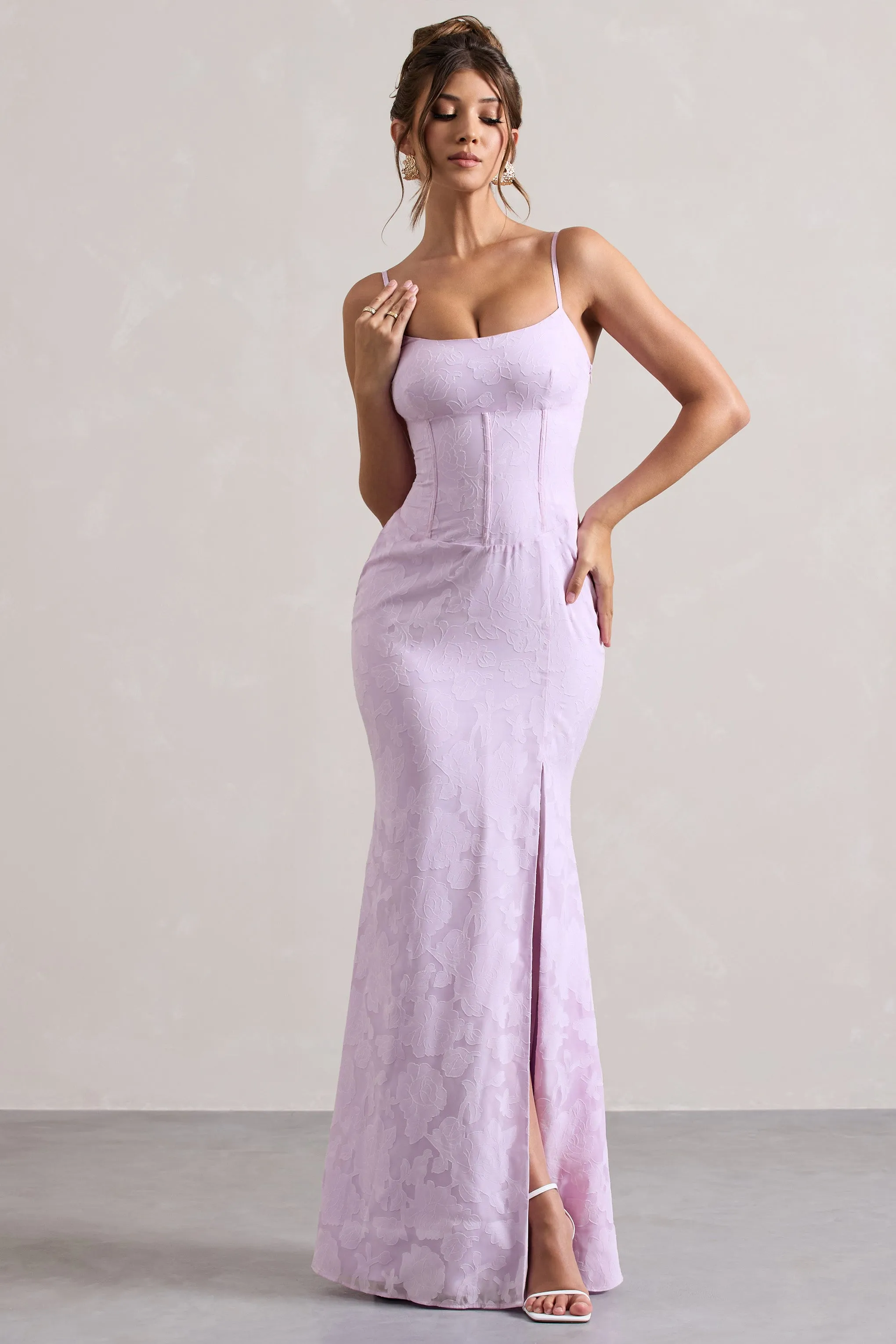 Intimacy | Robe longue lilas à lacets corset et fente