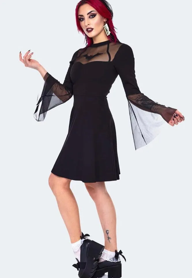 Jawbreaker - Bat Embroidered Mini Black - Dress