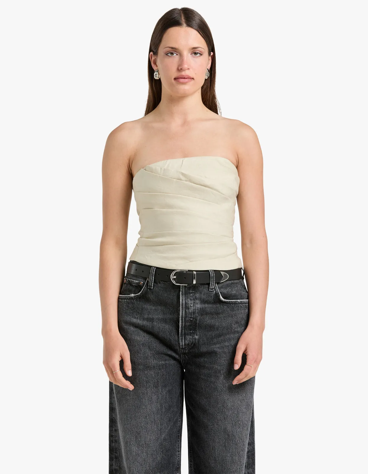 Kasbah Strapless Draped Bodice - Oyster