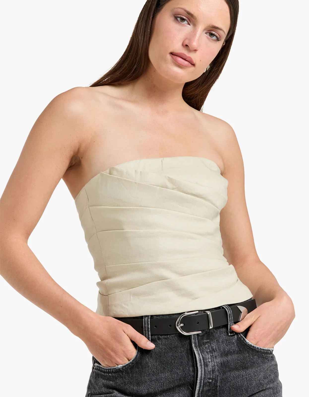 Kasbah Strapless Draped Bodice - Oyster