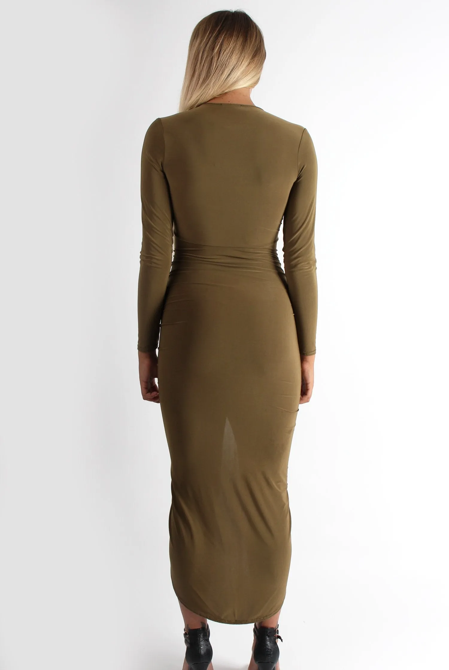 Kristen Khaki Ruched Front Dress