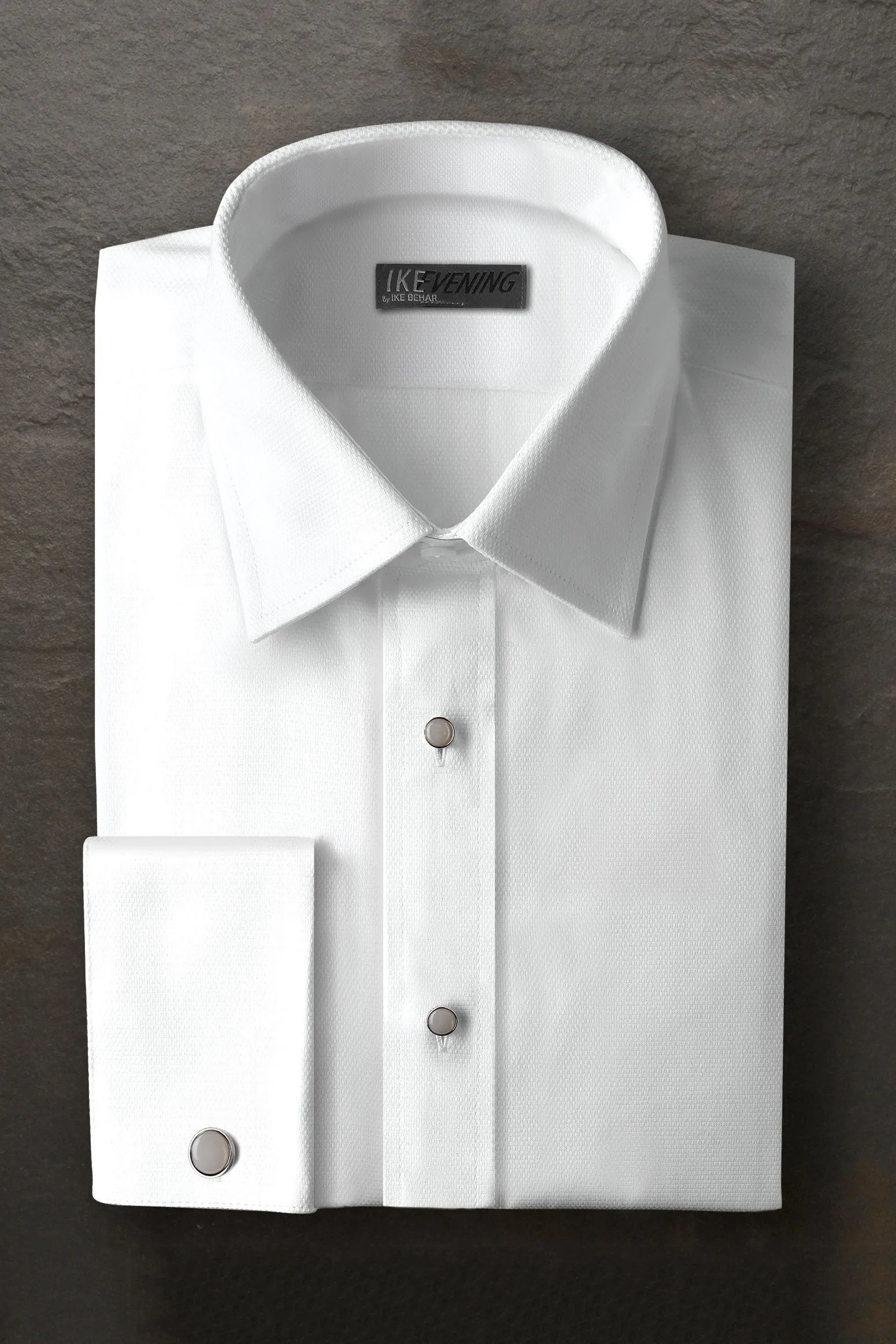 Logan White Pique Laydown Tuxedo Shirt