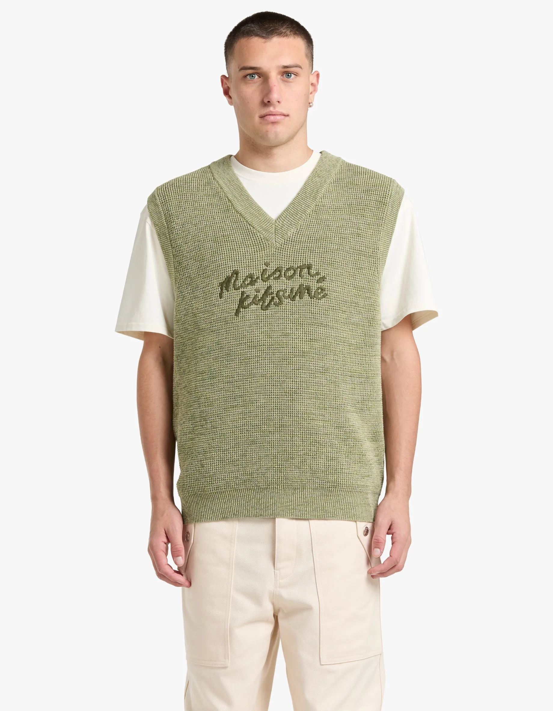 Maison Kitsune Handwriting Oversize Vest - Khaki Green Melange