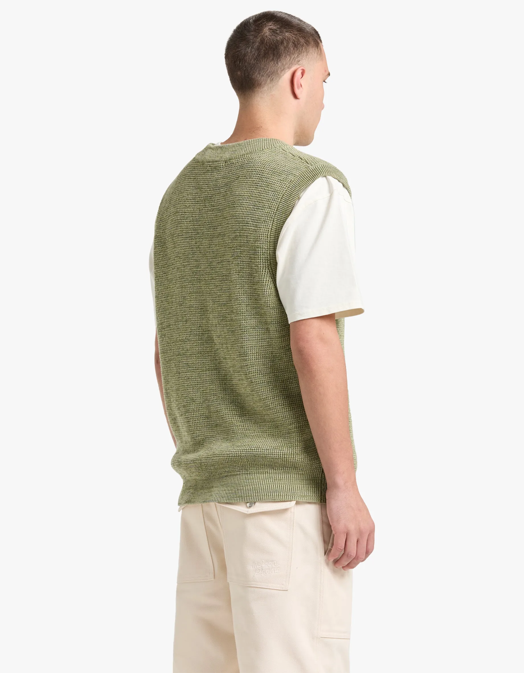 Maison Kitsune Handwriting Oversize Vest - Khaki Green Melange