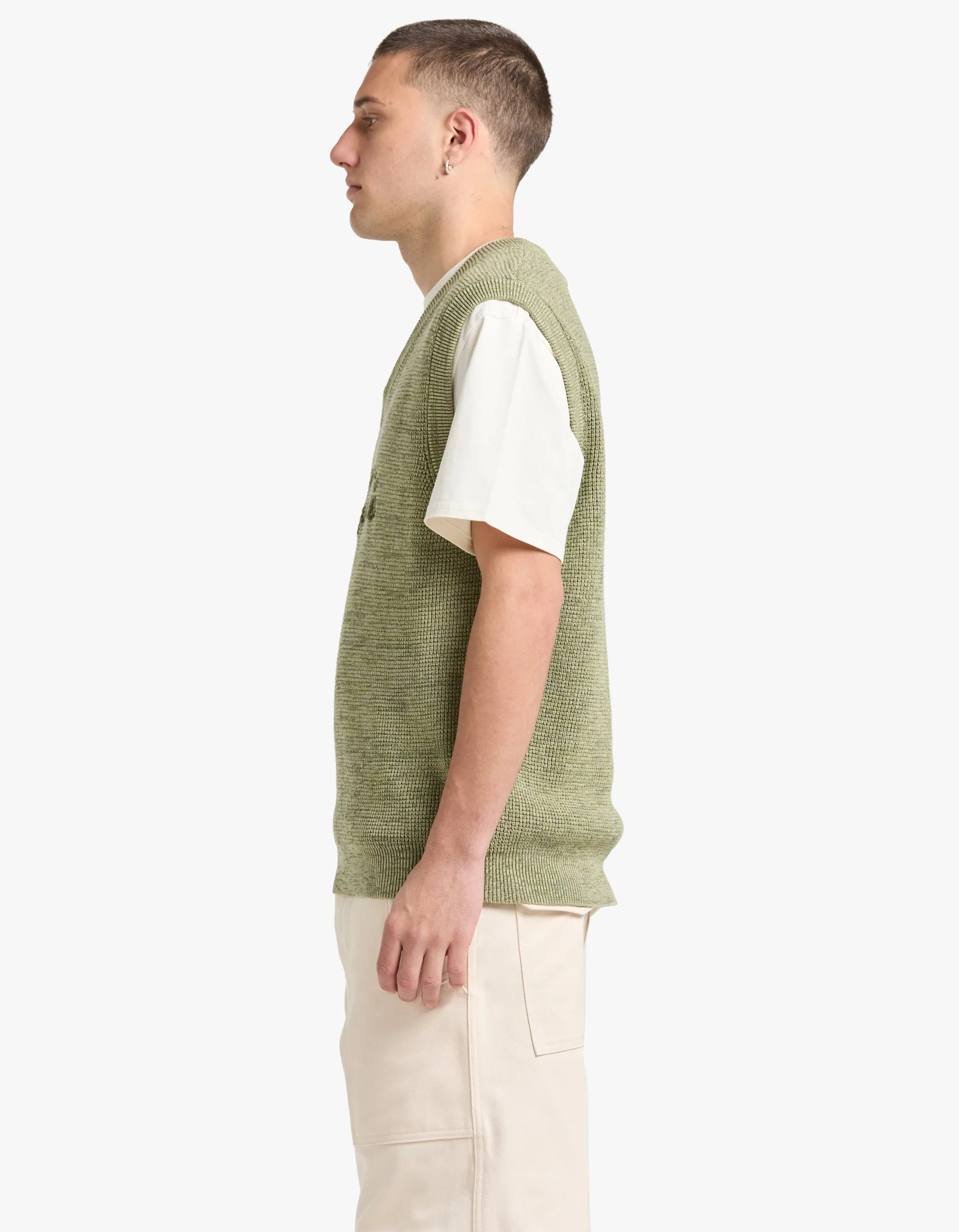 Maison Kitsune Handwriting Oversize Vest - Khaki Green Melange