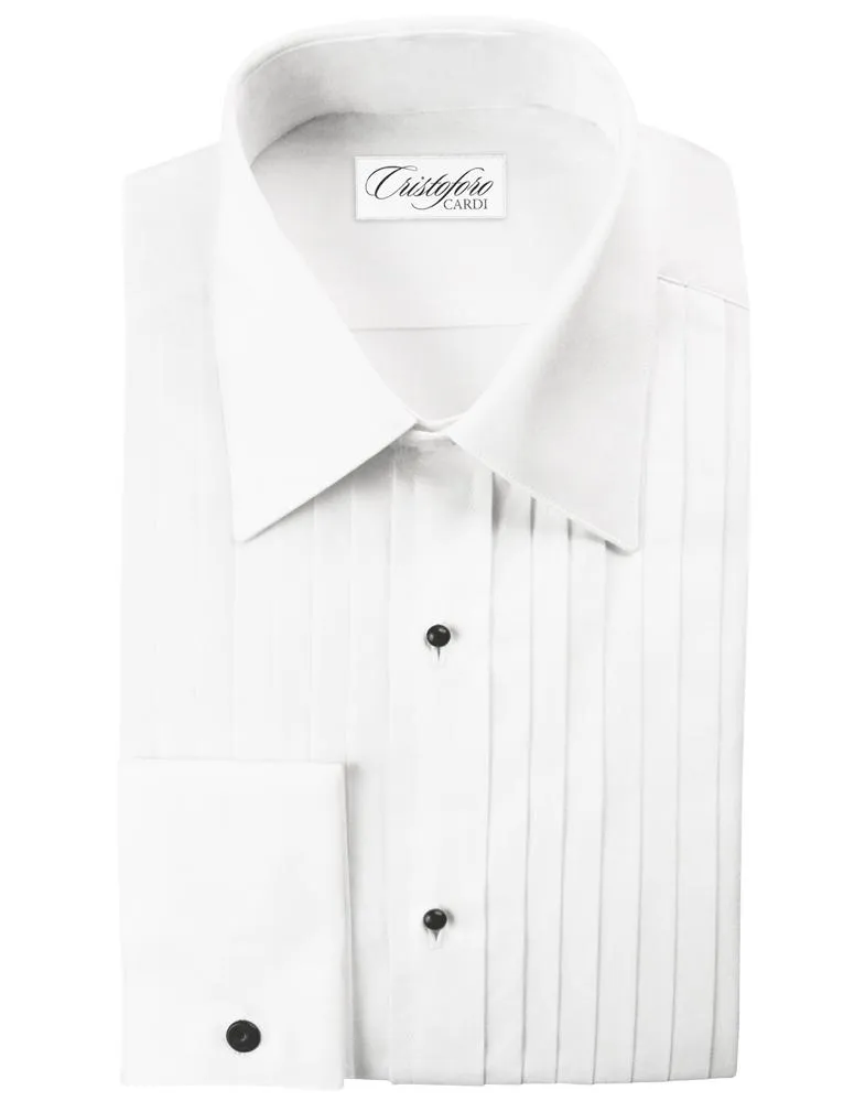 Milan White Pleated Laydown Tuxedo Shirt