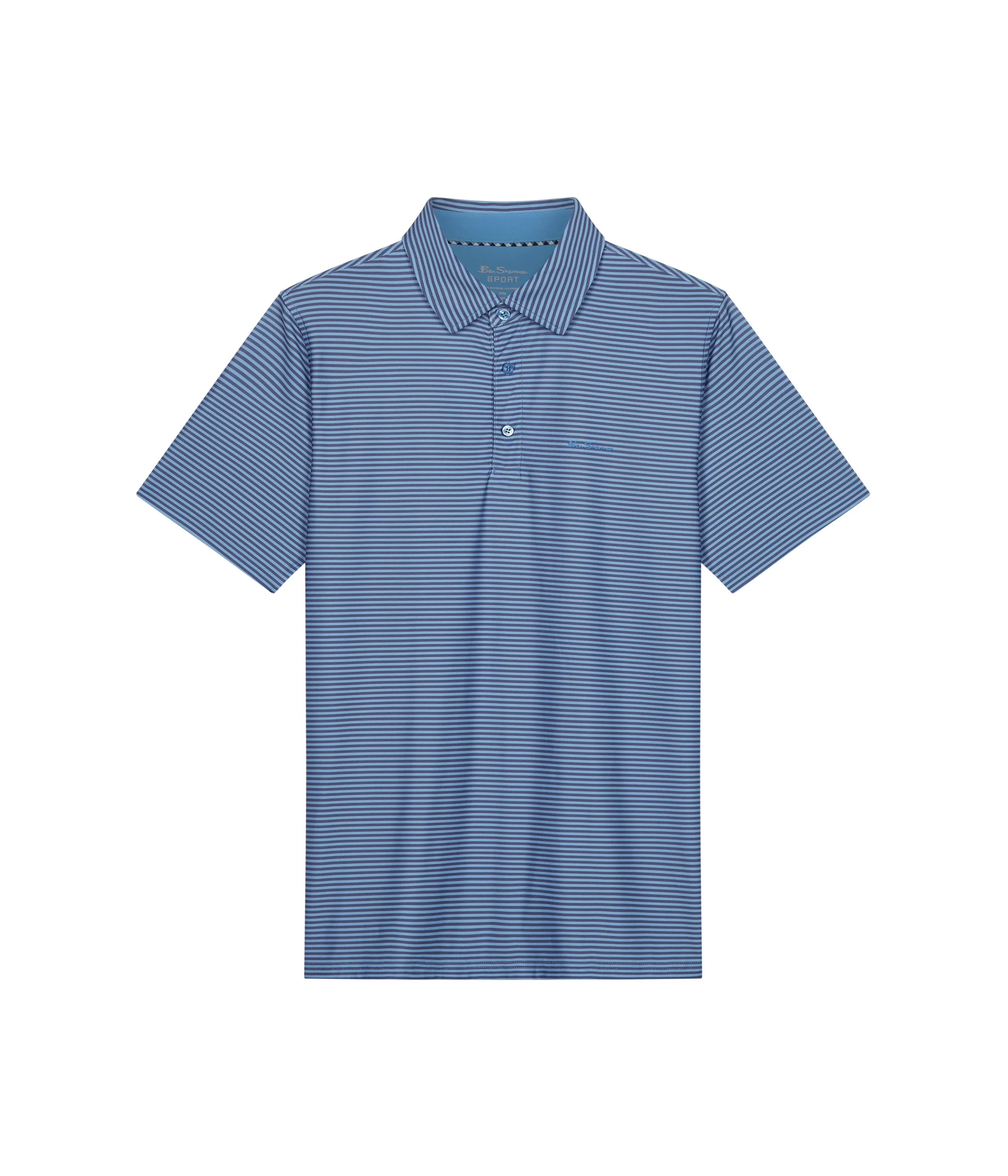 Mini Stripes Tech Jersey Sports Fit Polo - Azure