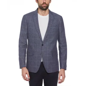 Navy Windowpane Plaid Linen Blend Blazer