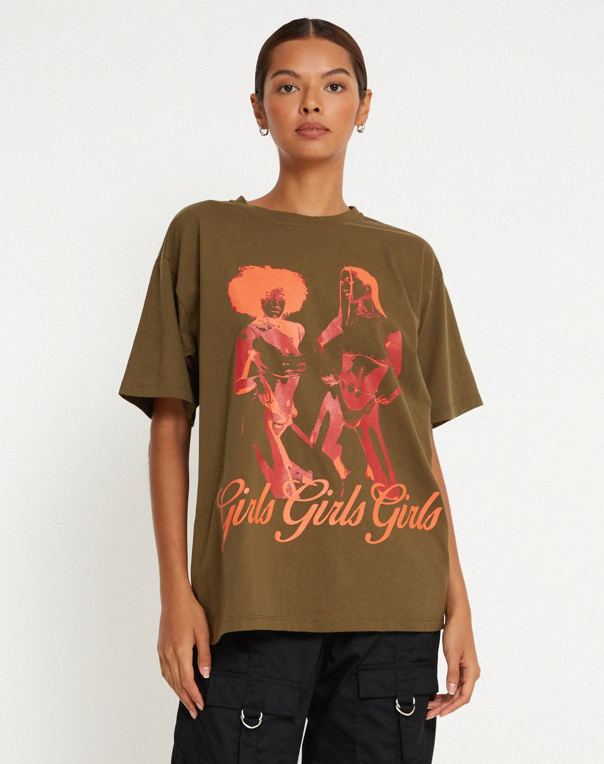 Oversize Basic Tee in Khaki Girls Girls Girls