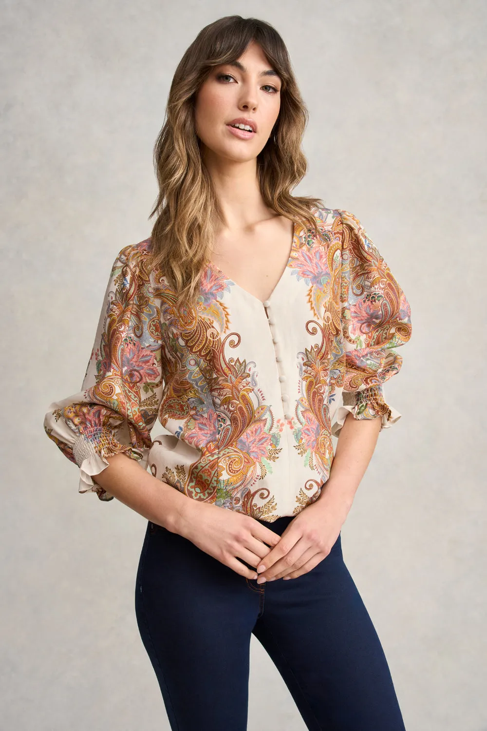 Paisley Border Print Blouse