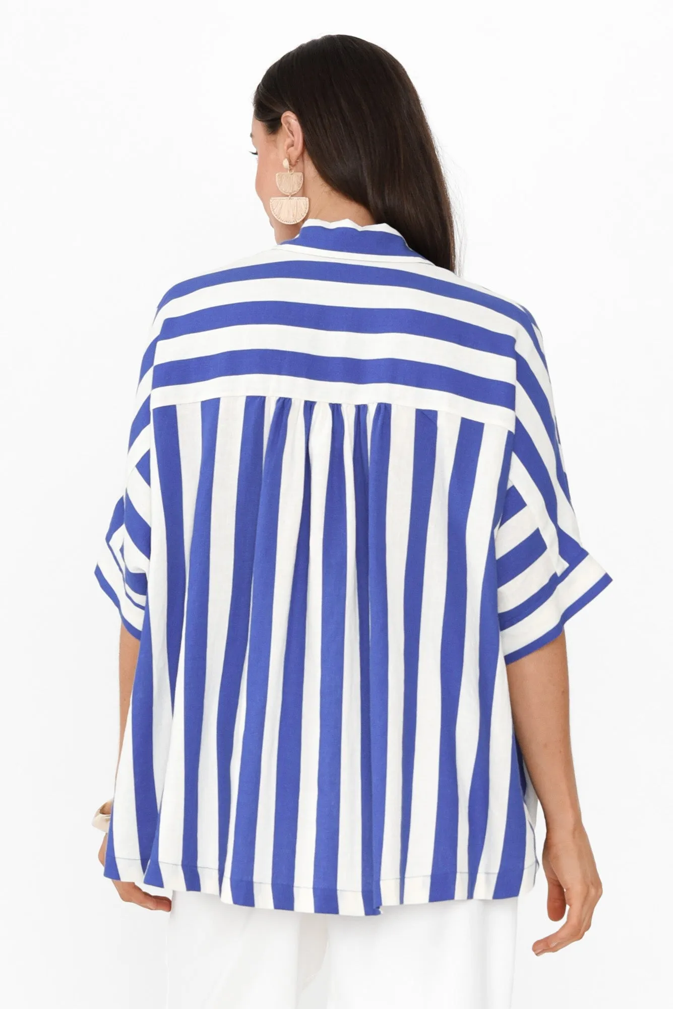 Palermo Blue Stripe Linen Blend Shirt