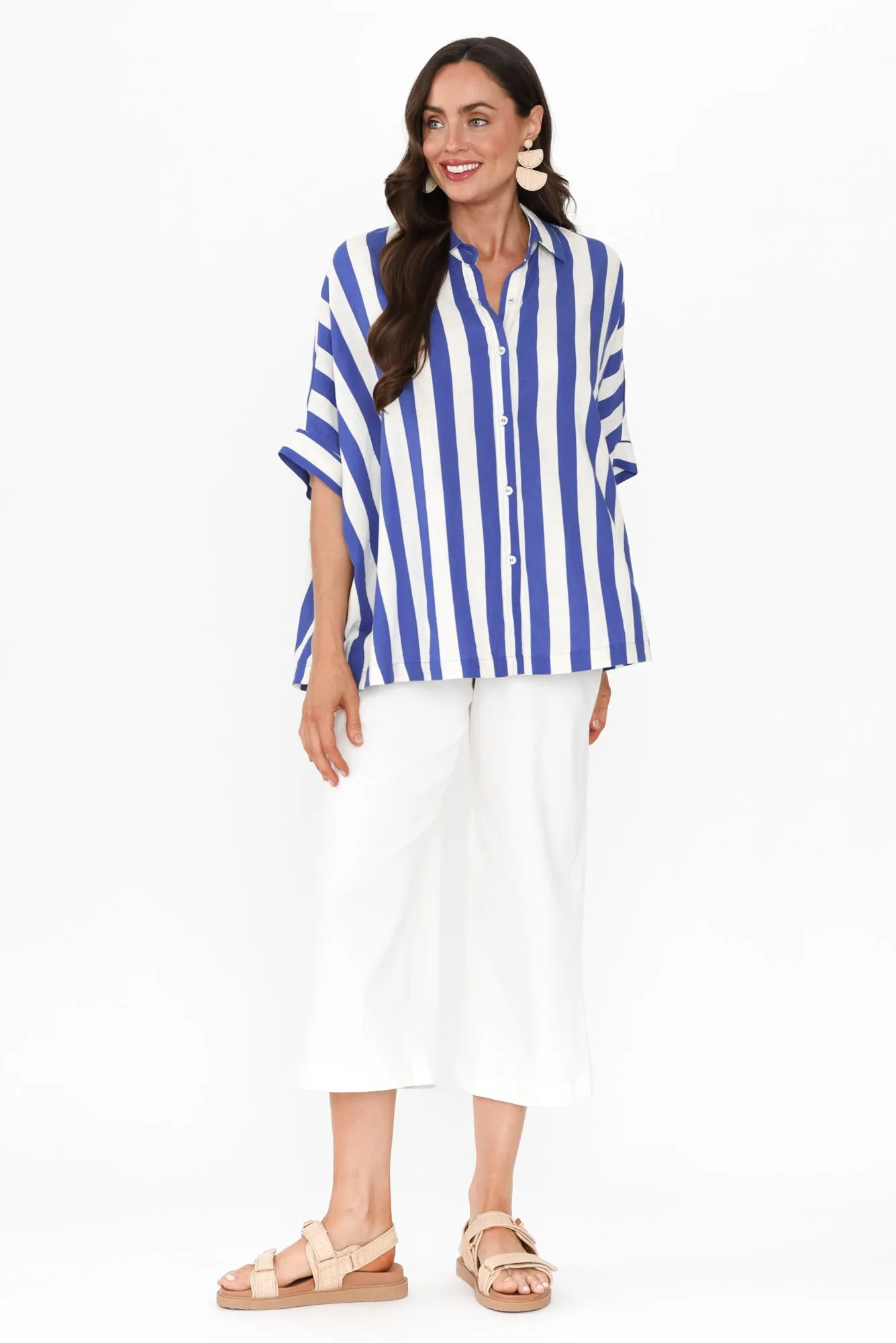 Palermo Blue Stripe Linen Blend Shirt