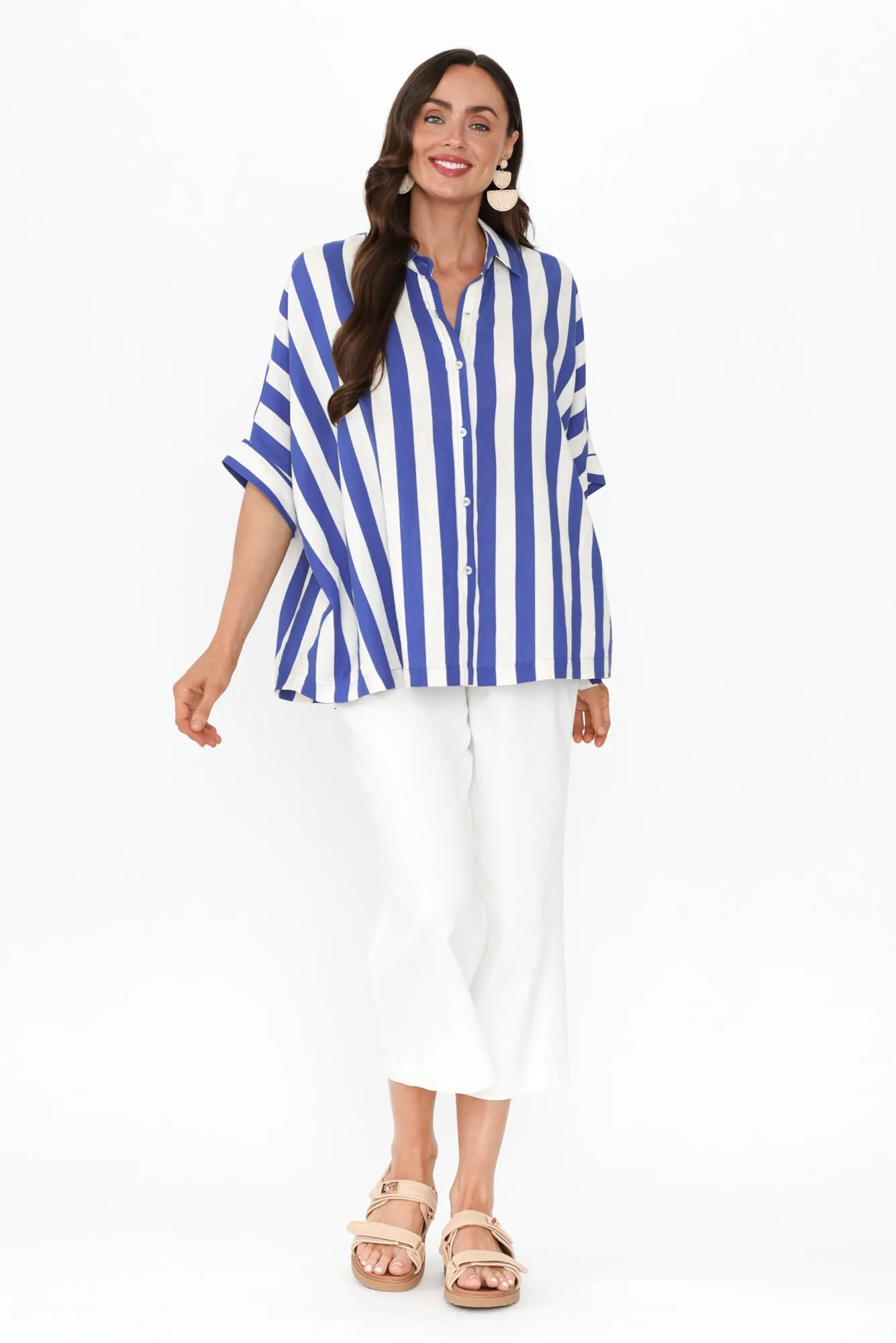 Palermo Blue Stripe Linen Blend Shirt