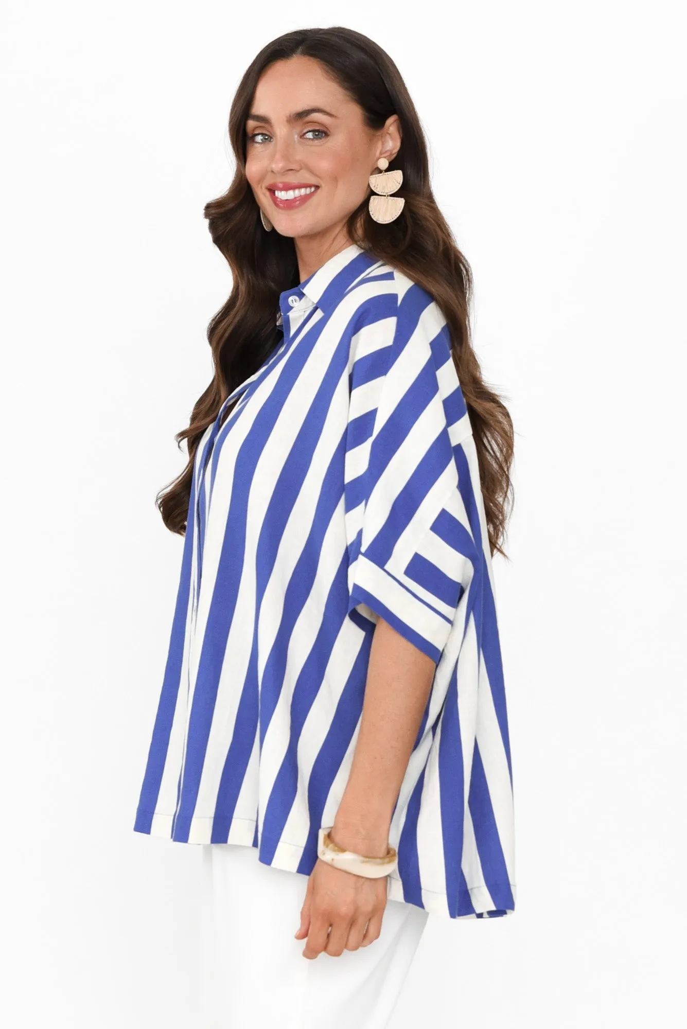 Palermo Blue Stripe Linen Blend Shirt