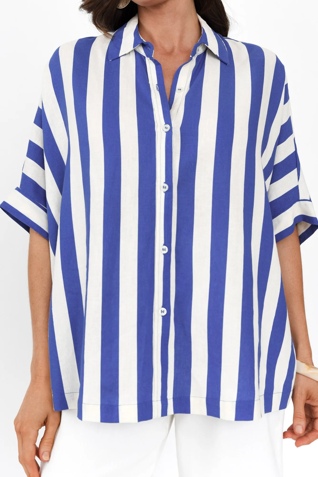 Palermo Blue Stripe Linen Blend Shirt