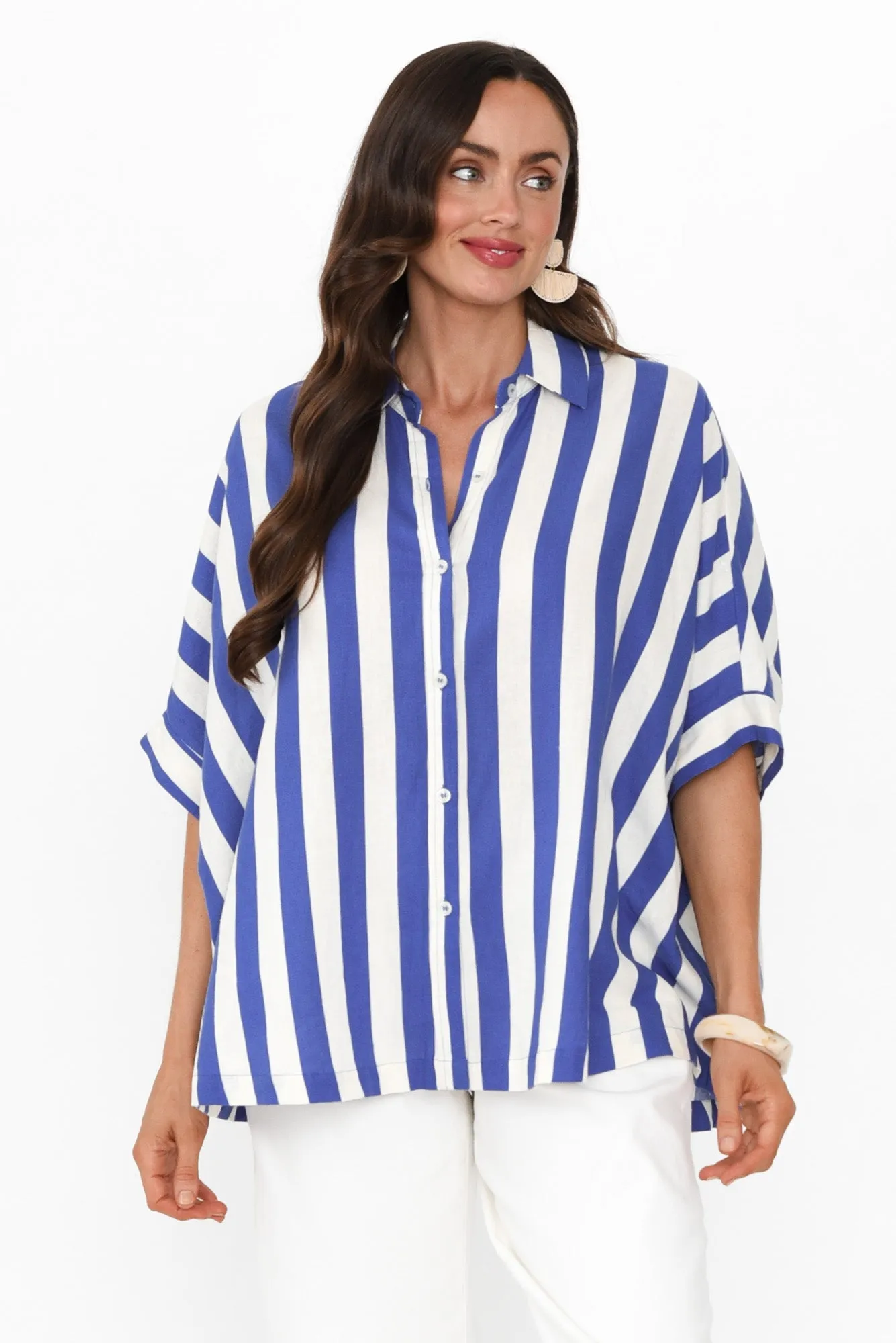 Palermo Blue Stripe Linen Blend Shirt