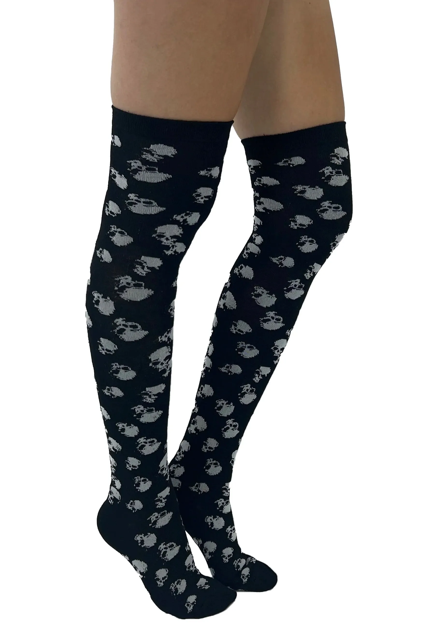 Pamela Mann - All Over Skulls Over The Knee Black/White - Socks