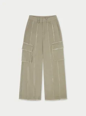 RAW SEAM DETAIL WIDE LEG CARGO - BEIGE