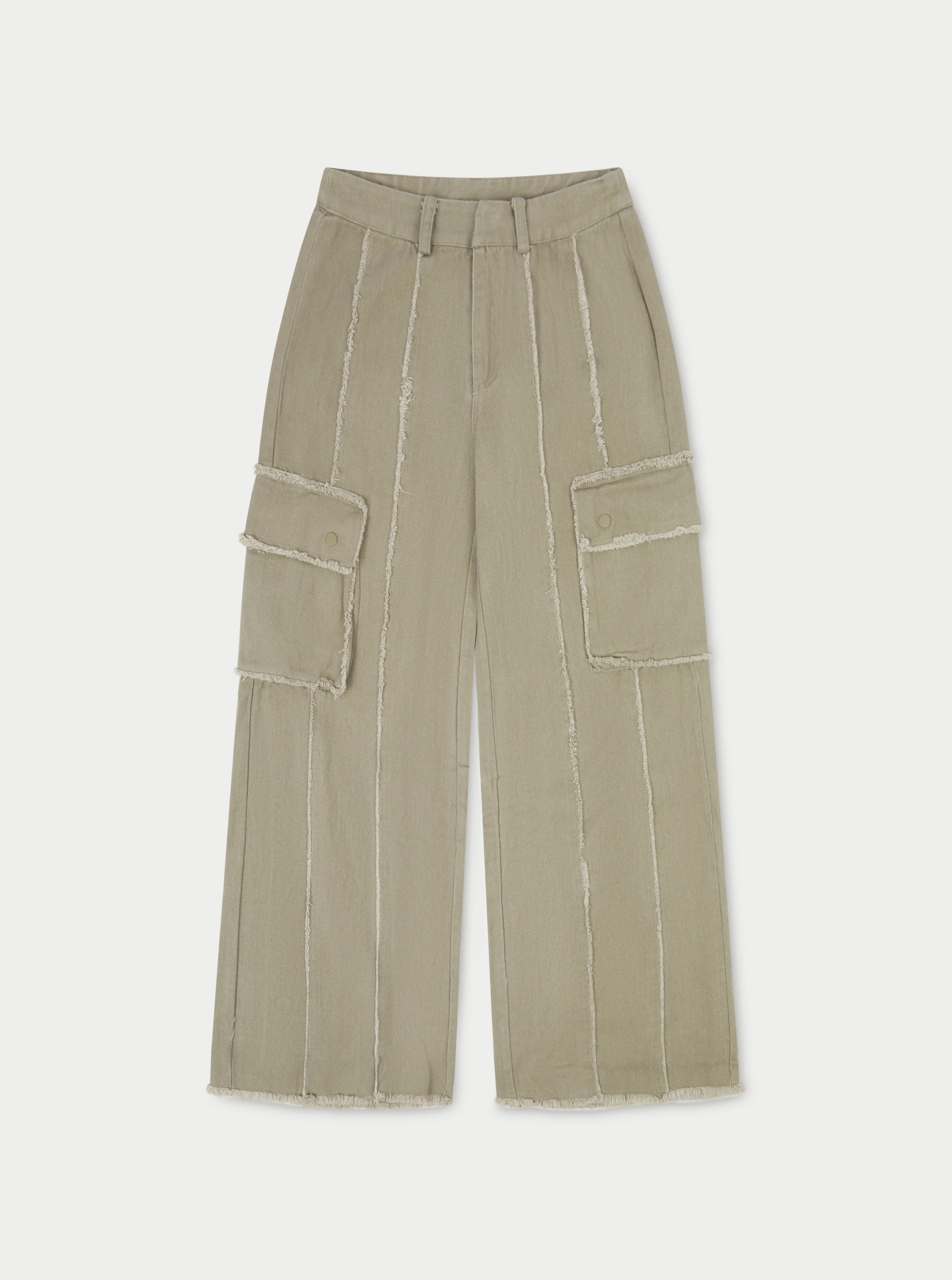 RAW SEAM DETAIL WIDE LEG CARGO - BEIGE