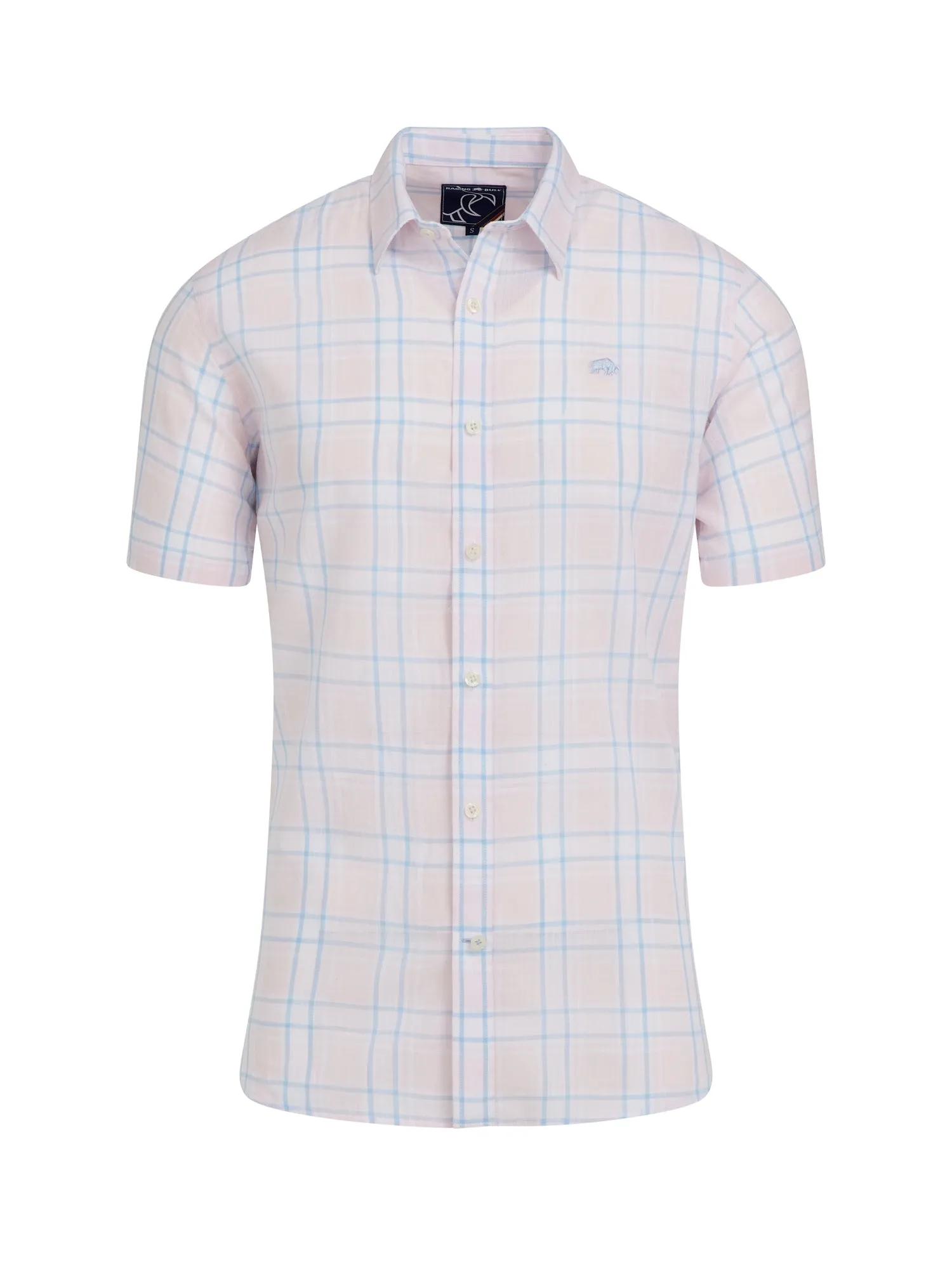 Short Sleeve Plaid Check Linen Look Shirt  - Pink