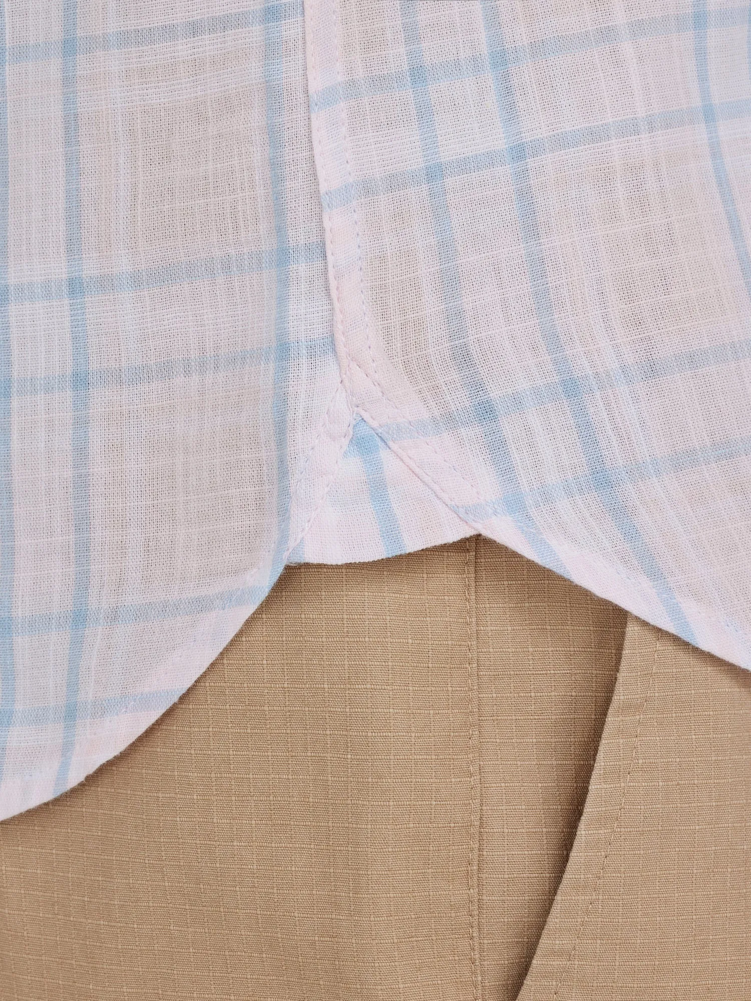 Short Sleeve Plaid Check Linen Look Shirt  - Pink