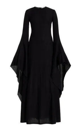 Sigrud Draped Maxi Dress in Black Wool Silk Gauze