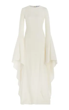 Sigrud Draped Maxi Dress in Ivory Wool Silk Gauze