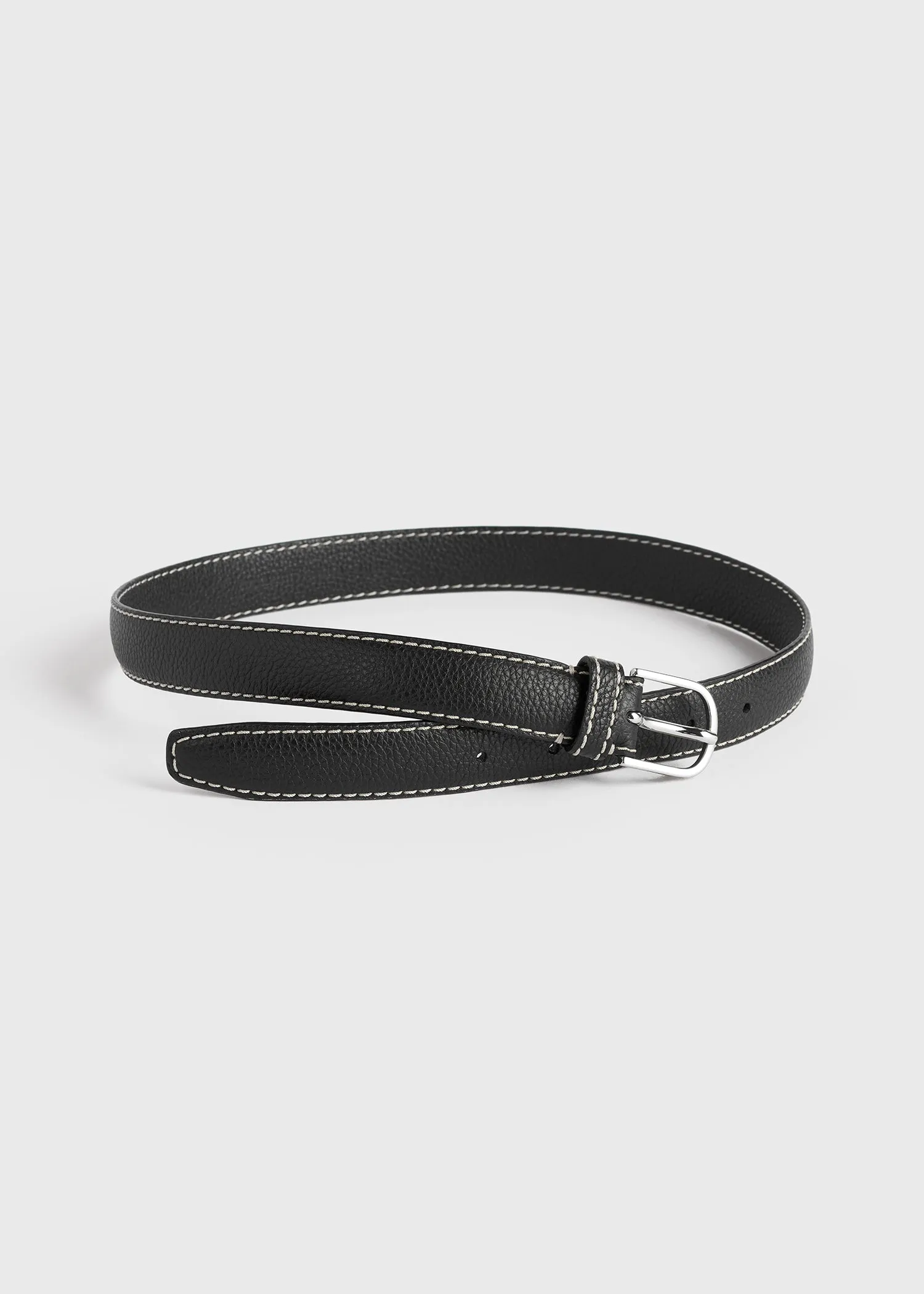 Slim trouser leather belt black grain