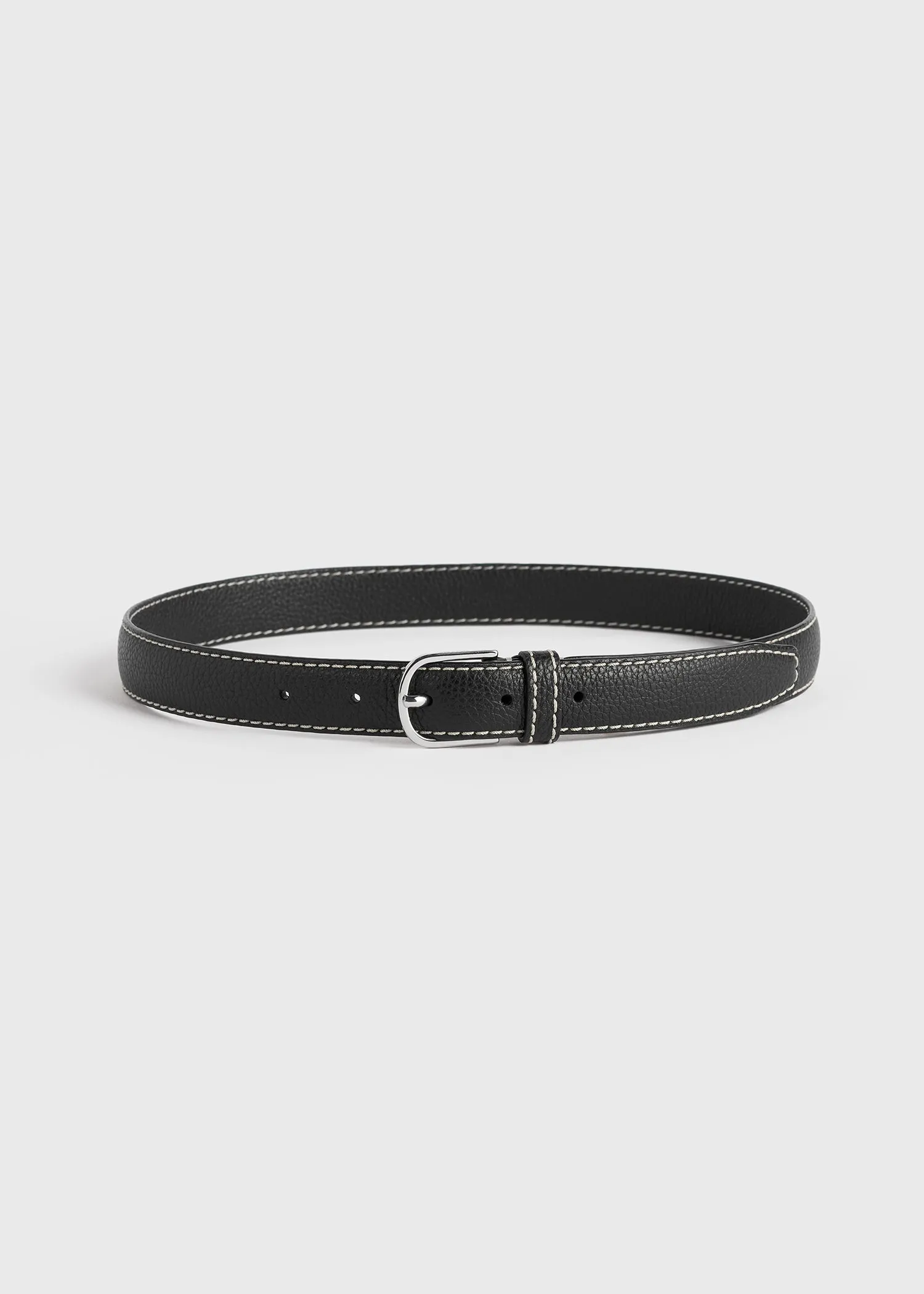 Slim trouser leather belt black grain