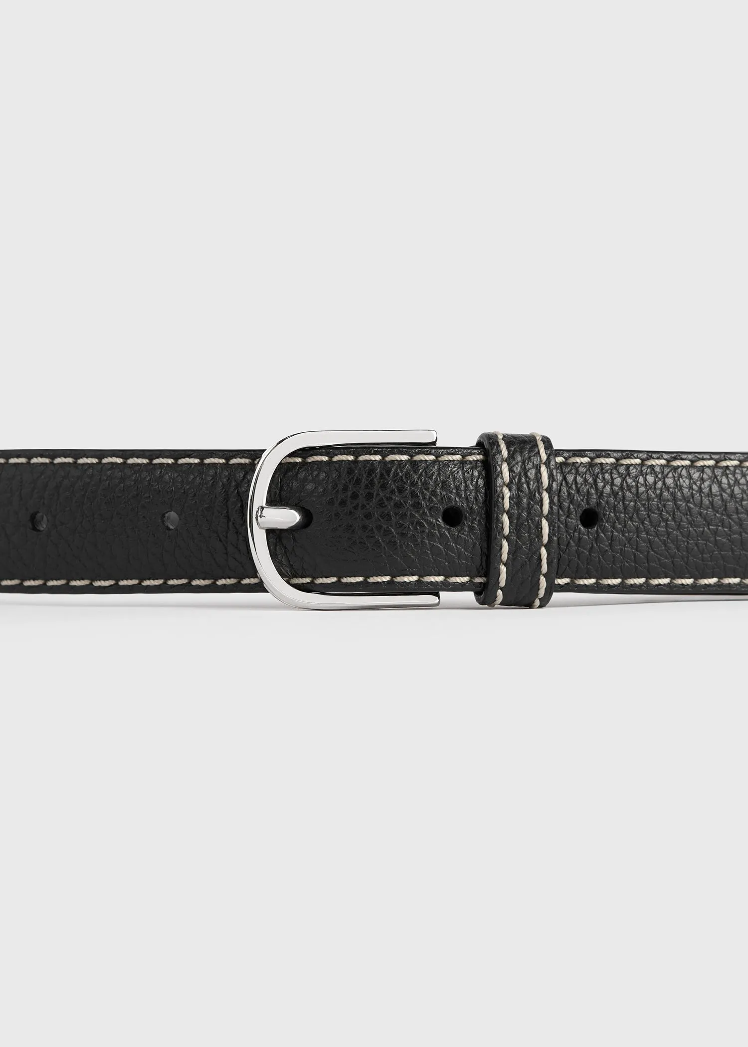 Slim trouser leather belt black grain