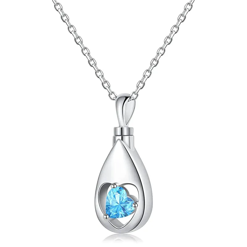 Sterling Silver CZ TearDangle Urn Necklaces for Ashes