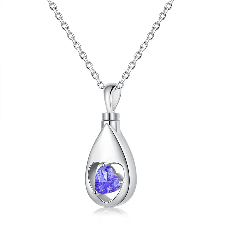 Sterling Silver CZ TearDangle Urn Necklaces for Ashes