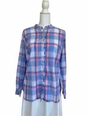 Talbots Pink and Blue Plaid Ruffle Shirt, M