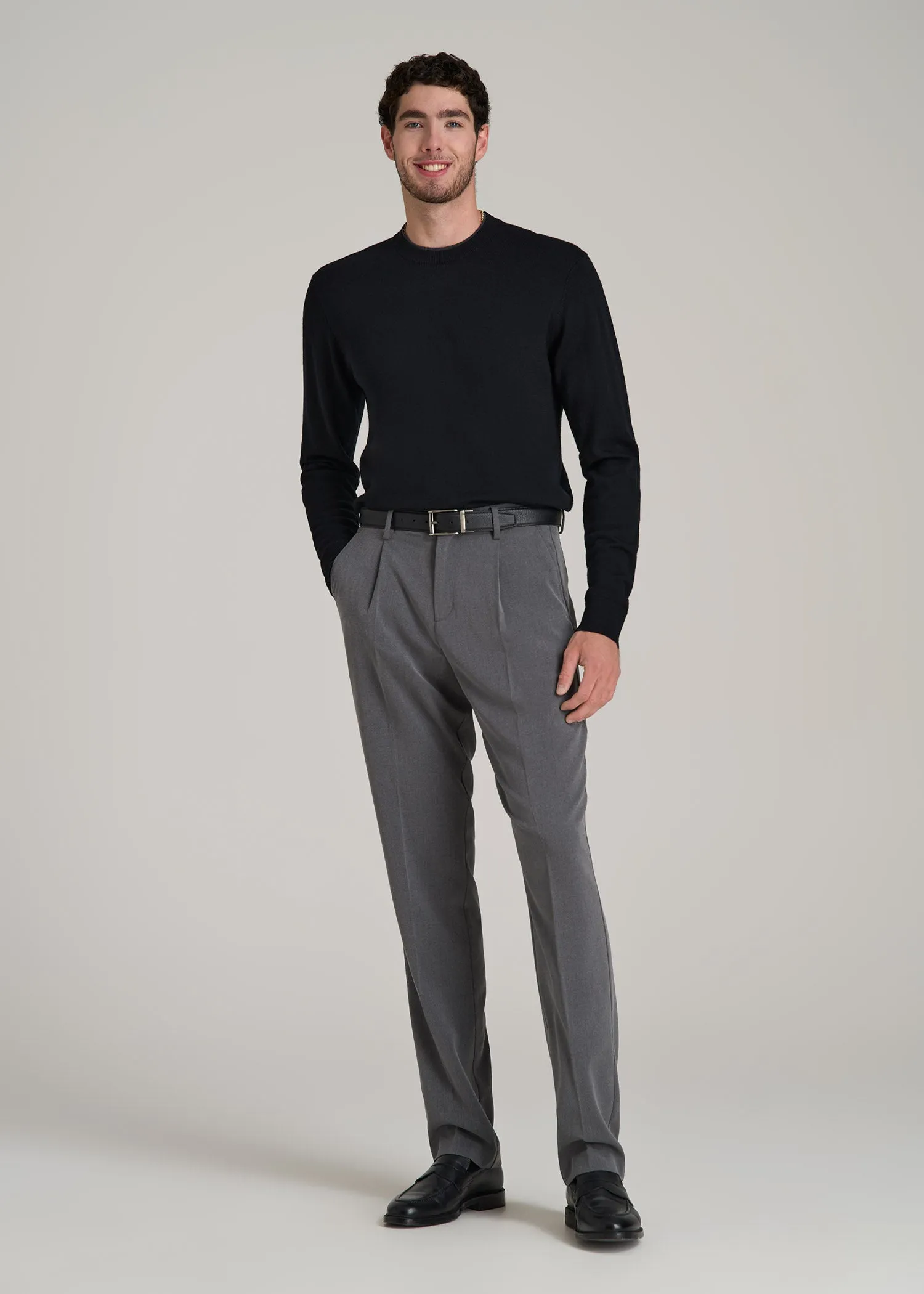 Tall Men's Relaxed Pleated Trouser in Charcoal Mix