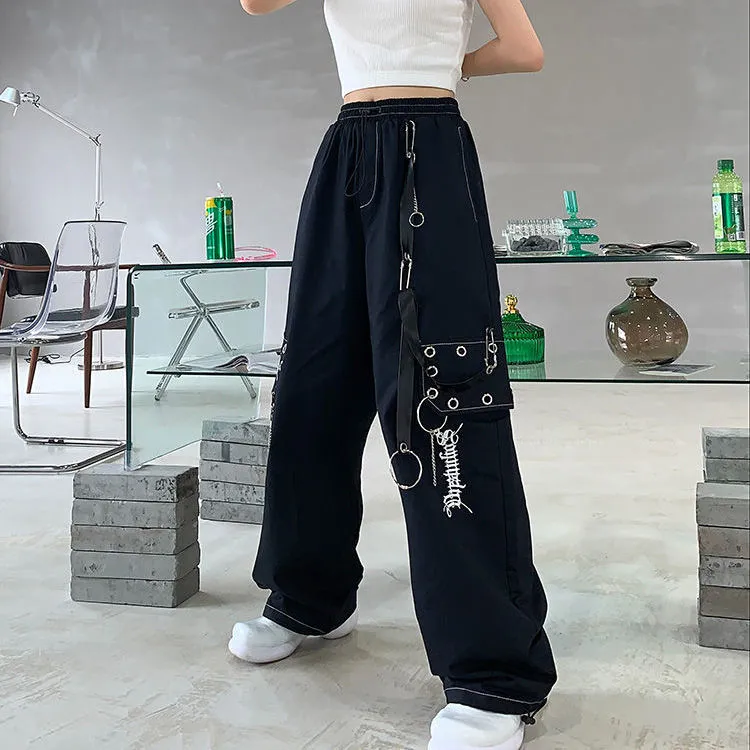 'The Town' Black Grunge Chain Alternative Cargo Pants