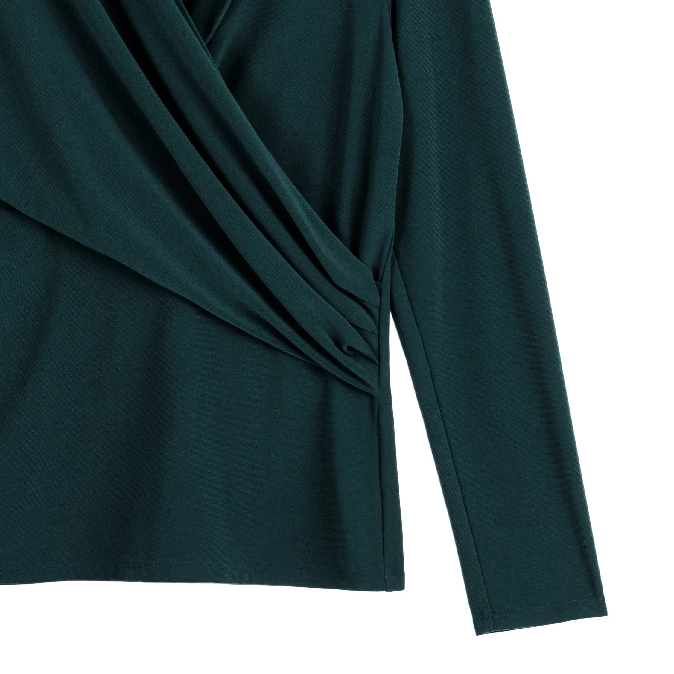 V-Neck Draped Pleat Top - Hunter Green